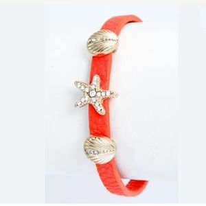 ❤️ Orange Faux Leather Seashell Starfish Bracelet